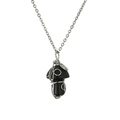 Handmade mushroom pendant necklace with black natural stone and silver wire wrap - Black Agate