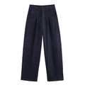 Women's dark blue high waist wide-leg denim pants in a minimalist flat lay style - XS / Single Pants