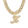 Iced out gold cuban chain necklace with rhinestone butterfly and letter X pendant - Gold Letter X