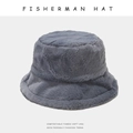 Thick plush fisherman hat in grey blue faux fur with soft texture for winter warmth - M (56-58cm) / Gray
