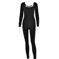 Detail view of the black long sleeve bodysuit with a deep U-neck and form-fitting cut - S / Black