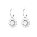 French style silver hoop earrings with white round gemstone and hollowed metal pattern - Steel White