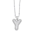 Silver letter Y necklace with sparkling zircon pavé bubble pendant on a slim chain - Letter Y / Silver