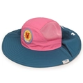 Kids pink and navy sun hat with wide brim, neck flap and breathable mesh panels - Pink