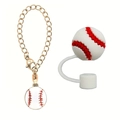 Baseball themed golden chain charm and white silicone straw cover for water tumbler - Baseball Set