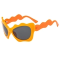 Trendsetting orange wavy frame cat eye sunglasses with dark lenses for Y2K style - Orange Frame Grey Lens
