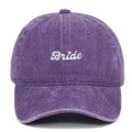 Close-up of white Bride embroidery on purple washed vintage cotton baseball cap - Adjustable / Purple