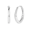 Polished S925 sterling silver oval huggie hoop earrings with high-shine finish - Platinum Color