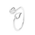 Anello aperto in argento S925 con cuore traforato e scintillante zircone rotondo - Bianco K (Cuore e Solitario)