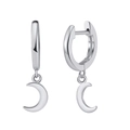 Polished silver 925 hoop earrings with minimalist crescent moon charm pendants - Polished Crescent Hoops / Silver Moon