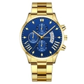 Men's multi-function quartz watch with gold stainless steel strap and sunray blue dial - Blue Dial Gold Hands Gold Strap (Flat Lug)