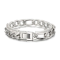 Silver Figaro chain bracelet for men in titanium steel with polished folding clasp - 11mm 21cm Steel Color Bracelet (KB154602-Z)
