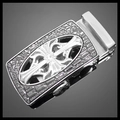 Silver alloy belt buckle for men featuring an engraved floral cross and textured border - Style 5 (Silver Buckle)