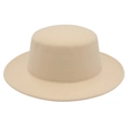 Élégant chapeau canotier en feutre beige à bord large pour un look classique chic - 6.5cm Largeur de Bord / Dôme Beige