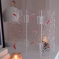 Biombo de acrílico de tres paneles con patrón de koi rojo y cristal martillado - Ondulación de Agua - Pez Koi