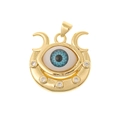 Nahaufnahme vom goldenen Anhänger mit blauem Auge des Schreckens und Zirkonia Steinen - DZ303-Gehörntes Auge