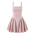 Pale pink sleeveless dress with square neckline and pleated flared skirt design - S / Pink