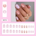 Rosa-weiße Glitzer-Ombre mittellange quadratische Kunstnägel zum Aufkleben - Gummipink Weiß Kleber Stil (W978)