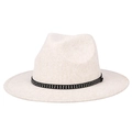 Off-white wool fedora hat featuring a black band with silver stud embellishments - Oatmeal