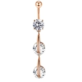 Vertical triple zircon navel ring with rose gold finish and clear sparkling stones - Rose Gold Three Zircons