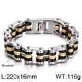 Pulsera de cadena de bicicleta punk para hombre en acero inoxidable cepillado tricolor - Estilo de Cadena de Motocicleta Tricolor Plata Negro Oro (KB77331-BD)