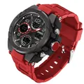 SAMDA sporty red and black men's watch with dual analog-digital display and 5ATM water resistance - 6008 Red Men's