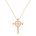 Golden cross necklace for women featuring a pink heart stone and intricate pendant details - Gold Pink Heart Cross