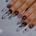 Schwarze Graffiti-Gesicht lange Stiletto Kunstnägel mit klarer Basis und handgezeichneten Mustern - Anime Manga Auge Graffiti Stil (CJCY-200) - Kleber-Typ