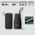 Flat black mini folding travel umbrella with UPF 50+ sun protection and hard storage case - 2-in-1 Reinforced Ribs with Case / Black