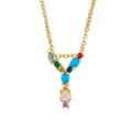 Letter Y pendant necklace with colorful zircon stones on a gold plated chain - Letter Y