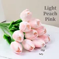 Single bunch of soft light peach pink PU artificial tulips for home decoration - Light Peach Pink