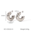 Orecchini a cerchio a C cavi argentati con diametro 3,04cm e peso di 14,6g - Stile Classico Spesso a Forma di C - Argento (HC-E10110-S)