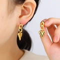 Vintage chunky gold chain earrings featuring a polished 3D heart-shaped metal pendant - Gold Heart Chain Drop