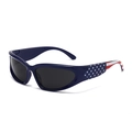 Sporty sunglasses with dark blue frame and patriotic US flag pattern on temples - National Flag Temple Blue Frame Grey Lens