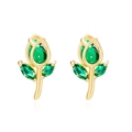 Close-up of golden tulip earrings featuring sparkling green crystal petals and leaves - Earrings-Green
