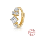Gold plated S925 sterling silver huggie earrings with radiant square cut cubic zirconia - Gold #13