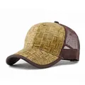 Summer outdoor baseball cap with woven straw texture and breathable mesh back - Adjustable / Khaki