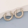 Silver stainless steel hoop earrings with textured geometric scale pattern finish - Silver Style K7-52