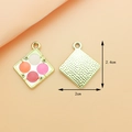 Enamel alloy square pendant with colorful four-dot design and golden finish - Colorful Powder Box (Pink/Red/Orange)
