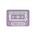 Retro purple cassette tape enamel pin with heart and butterfly motifs and text detail - Deja Vu Style (QHXZ287)