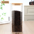Tall 2100ML square glass storage jar with bamboo lid filled with coffee beans - Diameter 100*Height 250 2100ml With Bamboo Lid