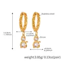 Detailed size measurement view of 18k gold plated stainless steel cat earrings with zircon stones - Q124-Smooth Cat Pendant Gold Earrings