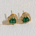 Elegant 14K gold plated heart stud earrings with green zircon and sparkling crystals - Green
