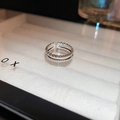 Double-layer adjustable silver ring with beaded texture and micro-paved zircons - Silver Double Layer