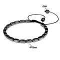 Adjustable hematite beaded bracelet with black woven cord and oval stone details - 4x8mm Round Square