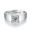 Moissanit-Ring aus 925 Silber mit großem Solitär und verstellbarer Ringschiene in Platin-Optik - Silber/Klassisch Rund/1 Karat/6.5mm