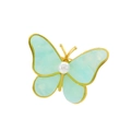 Broche de mariposa dorada con alas de mármol verde menta y una perla blanca - Estilo Perla Verde