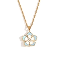 Collana in acciaio inossidabile placcato oro 18K con fiore in smalto blu e perla - Collana Con Pendente a Petalo (Blu/Bianco)