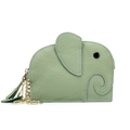 Mini mint green elephant coin purse in lychee grain leather with gold keychain - Light Green