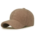Deep brown warm faux shearling baseball cap with cozy textured lamb wool finish - Adjustable / Deep Beige